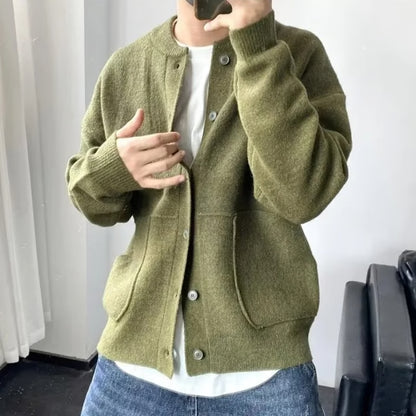 Men's Knitted Cardigan Sweater, Casual Pure Color, Versatile Autumn Winter Coat, Youth Lazy Fashion Style
